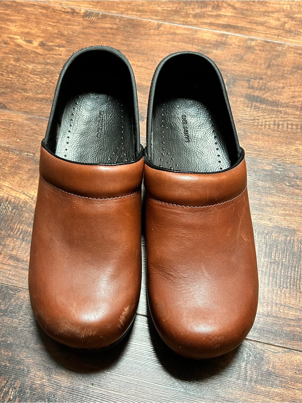 Lands' End Women's Brown Leather Slip-On clog with Black Insole sz 10B